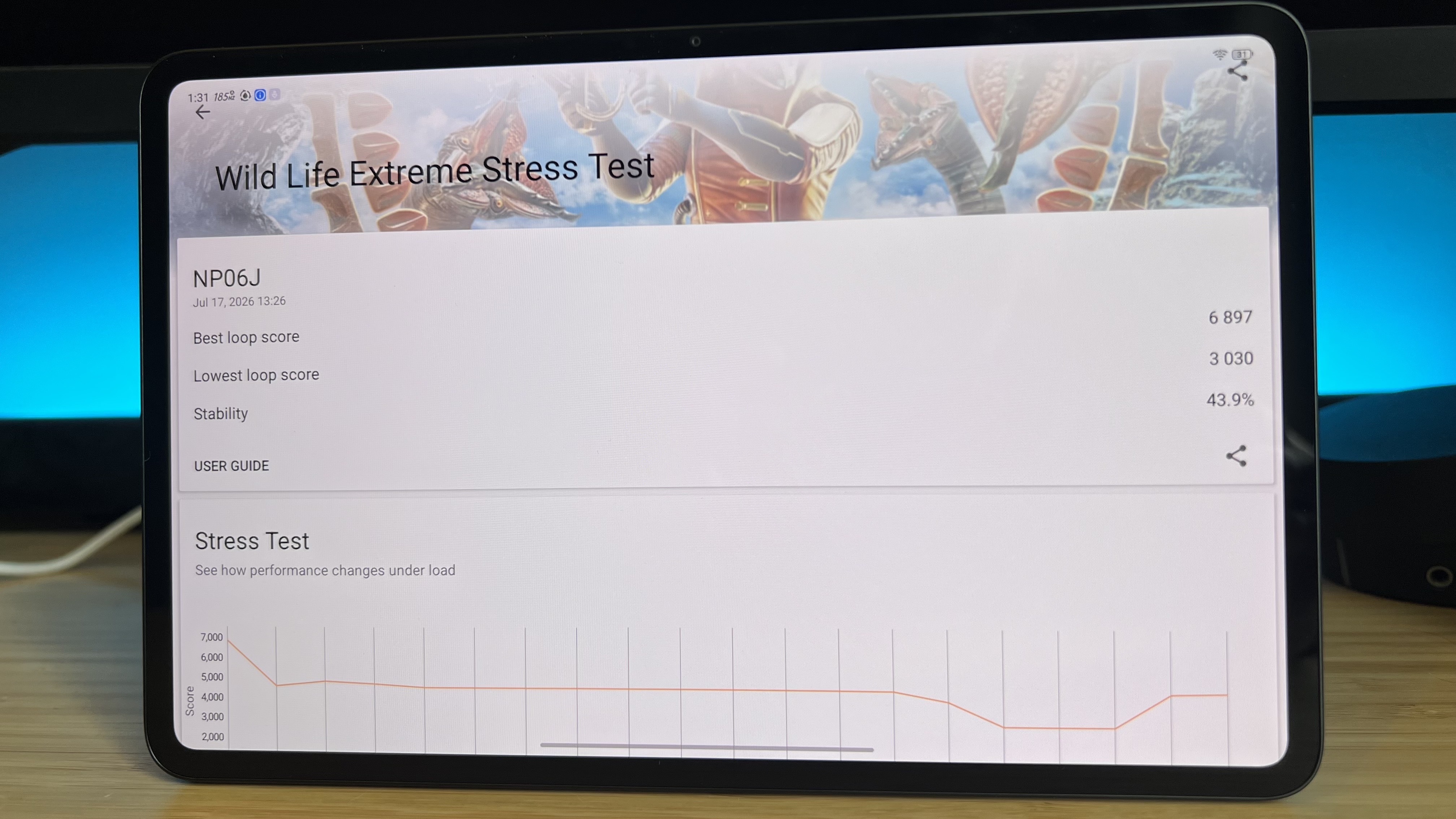 RedMagic Astra 2 with Wild Life Extreme Stress Test results screen on the display
