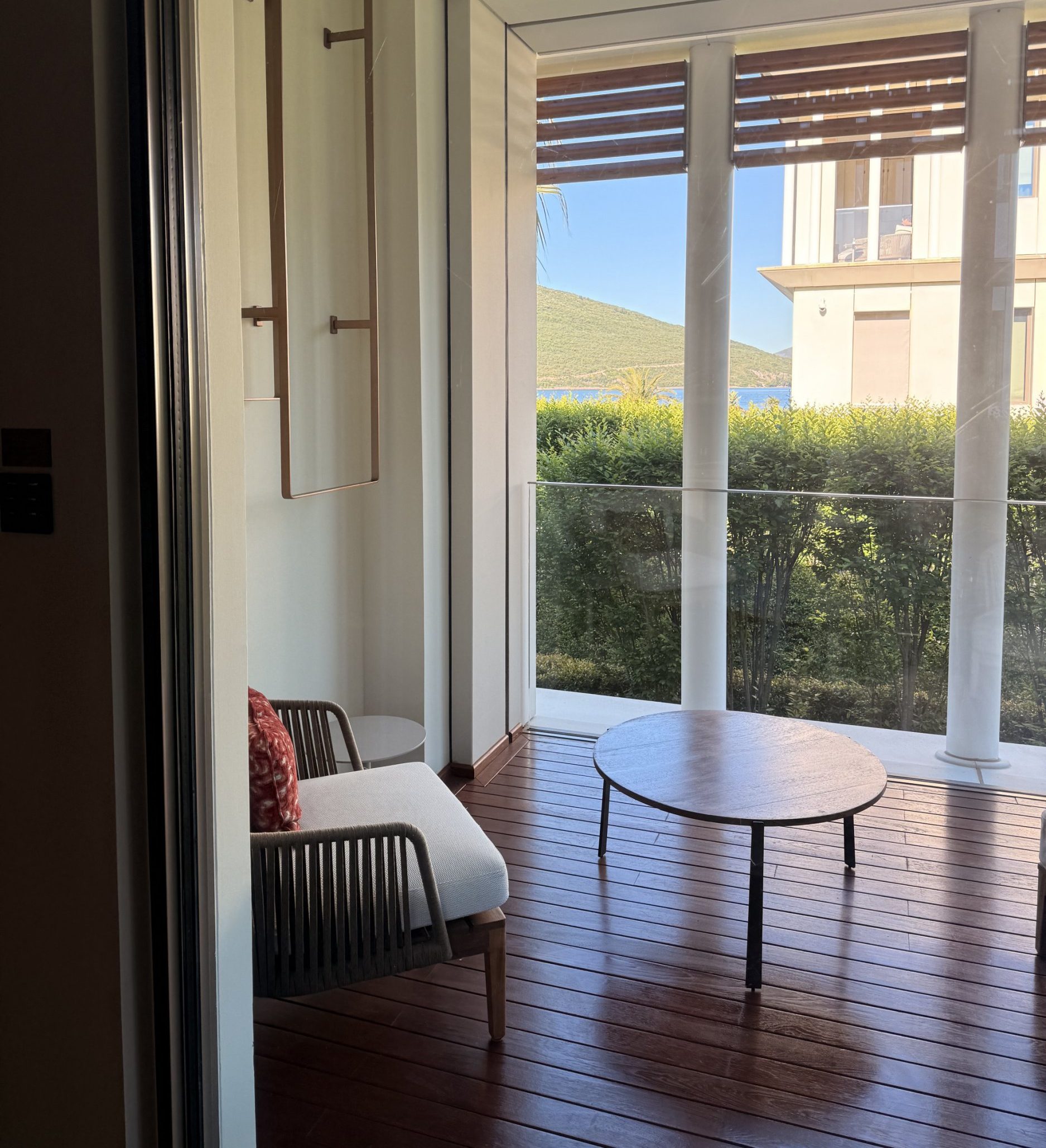 The balcony view of someone else's hotel room staring into your own