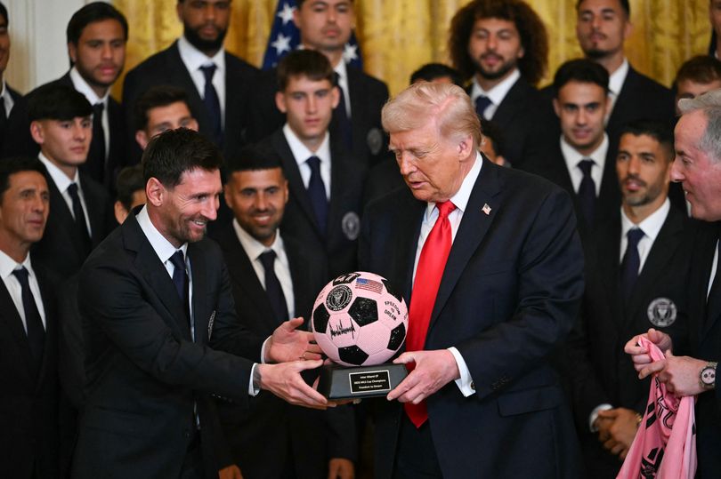 Messi presented Trump with a gift at the White House - a signature Miami pink soccer ball
