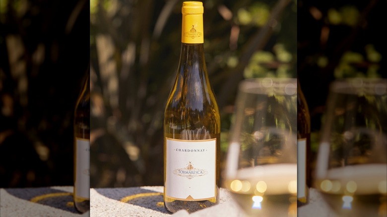 bottle of white wine outside