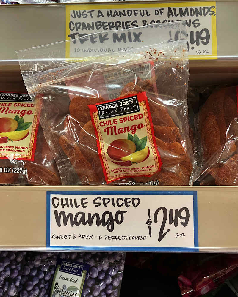 Chile Spiced Mango on shelf at Trader Joe's store