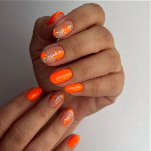 Orange Stars Leo Nails