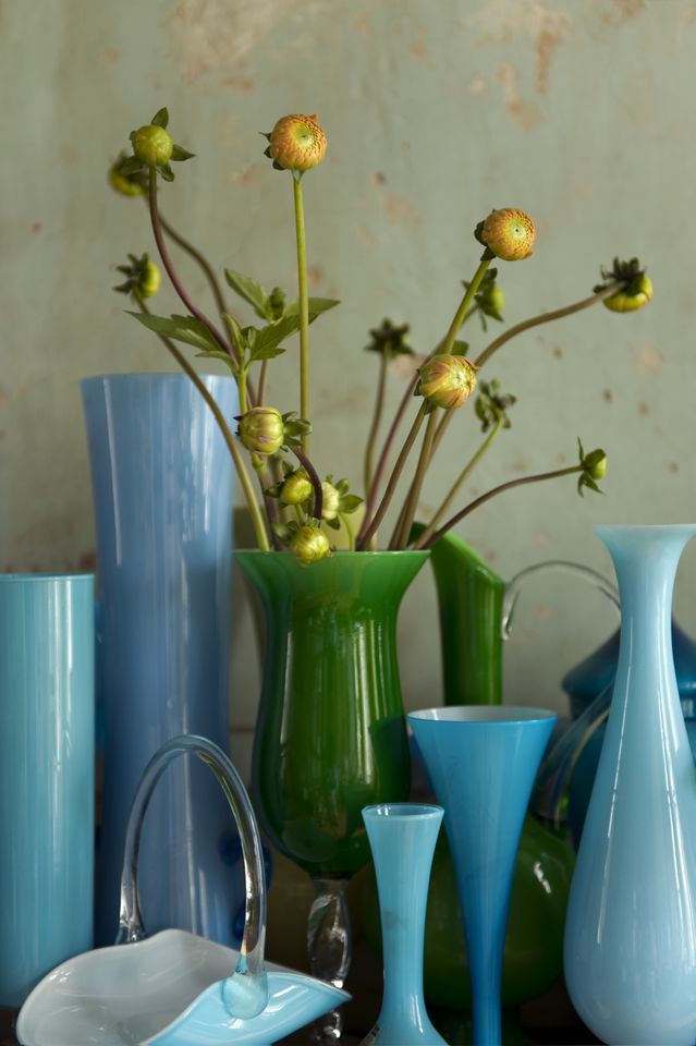 A collection of vases with flowers arranged in them