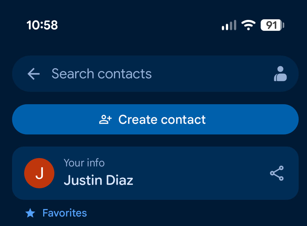 Google Contacts Your Info Card