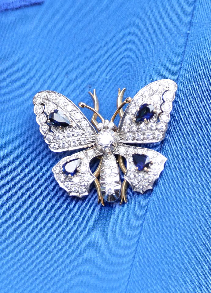 A close-up of Queen Camilla's brooch