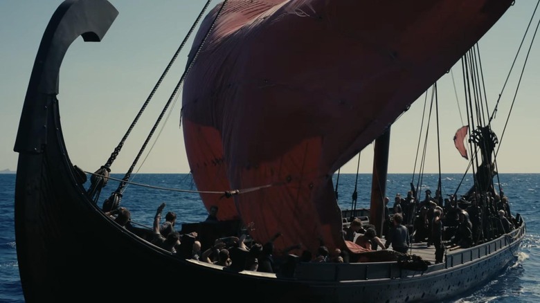 Odysseus' boat sailing in The Odyssey