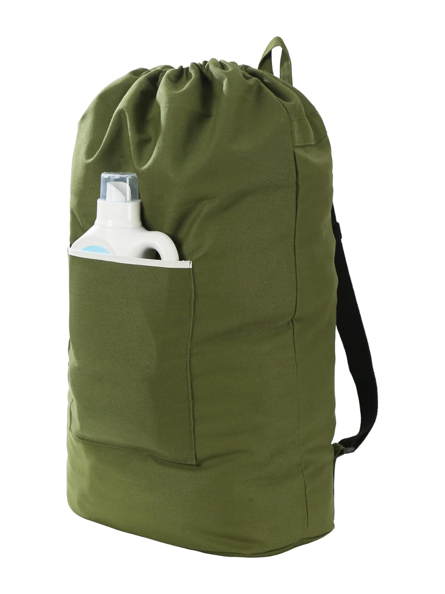Canvas Laundry Bag, Washable Laundry Backpack, Adjustable Straps, Large Front Pocket, Drawstring Closure (army Green, X-Large)