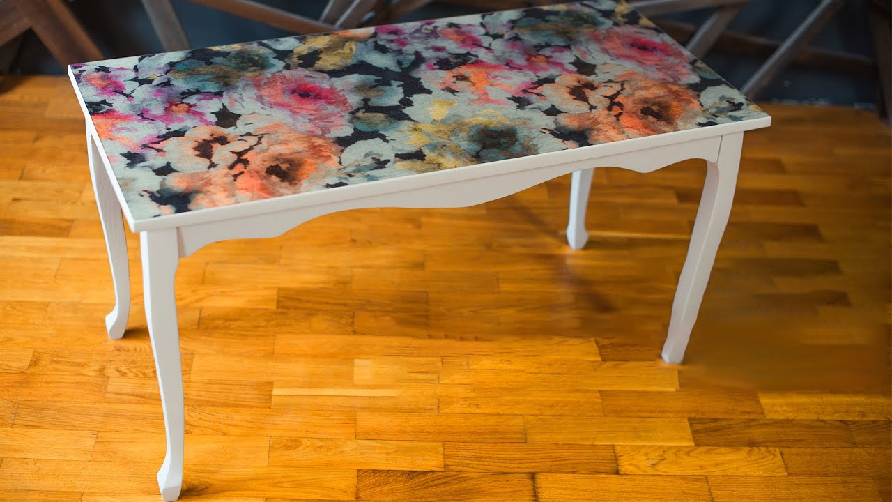 $40 Soviet table restored with wallpaper and epoxy