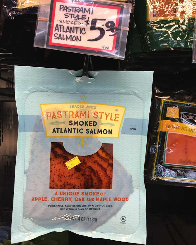 Pastrami-Style Smoked Salmon on shelf at Trader Joe's store