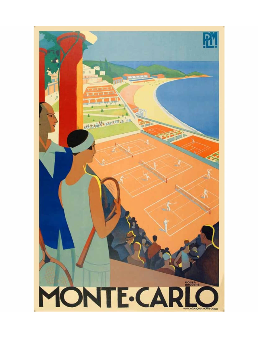 Monte Carlo Monaco France Cote D'azur Beach Scene Poster Roger Broders Retro Restored Art Print 300