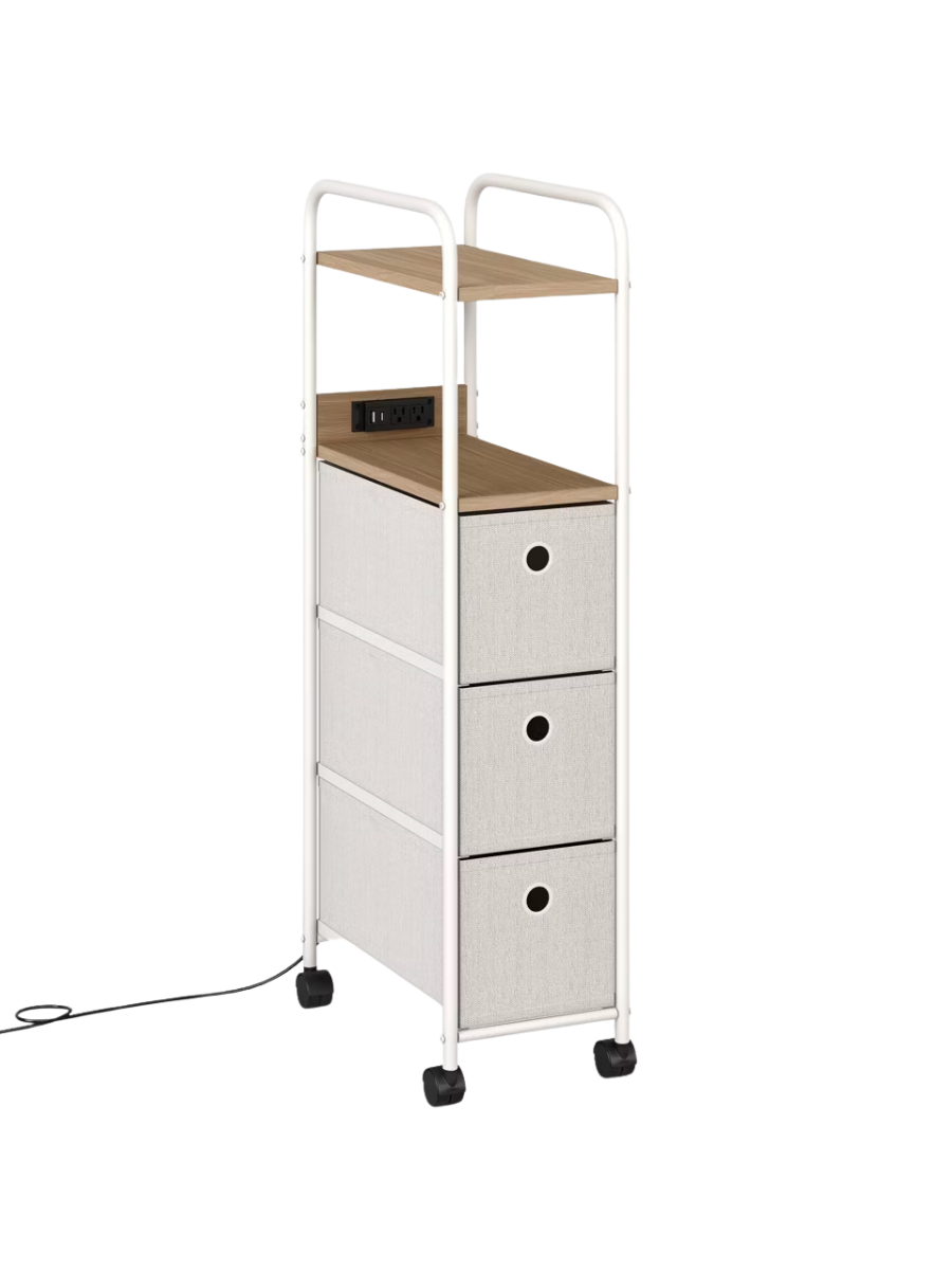Narrow Rolling Dorm Storage Charging Cart With 3 Fabric Drawers Gray - Room Essentials™