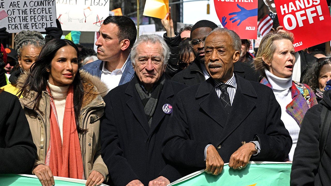Padma Lakshmi, Robert De Niro, Al Sharpton and Cynthia Nixon at No Kings march.