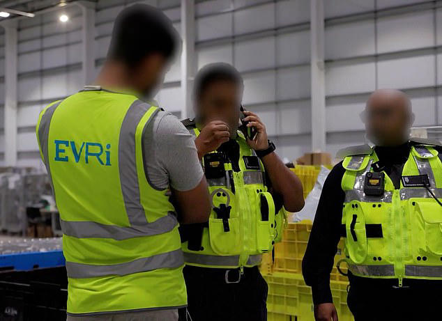 The Home Office carried out three operations at different warehouses as part of an effort to crack down on illegal working in the delivery sector. Pictured: Footage from the raid in Crawley