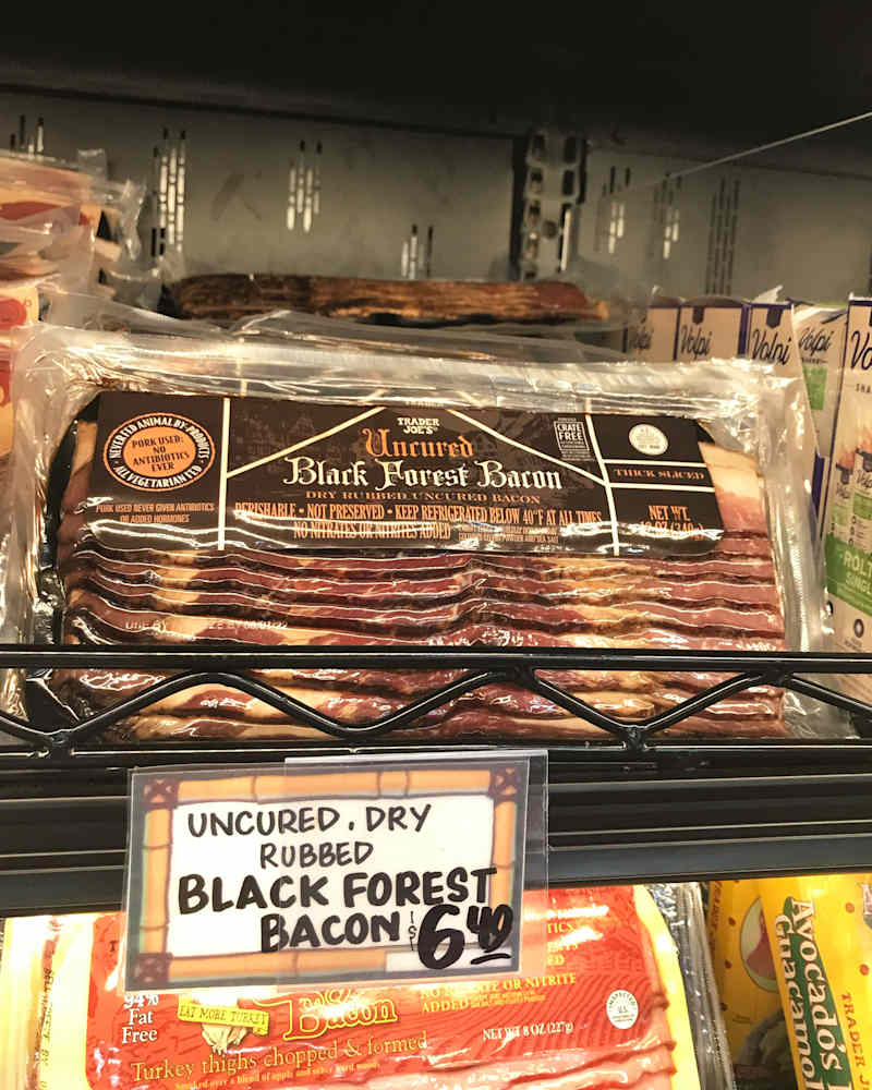 Uncured Black Forest Bacon on shelf at Trader Joe's store