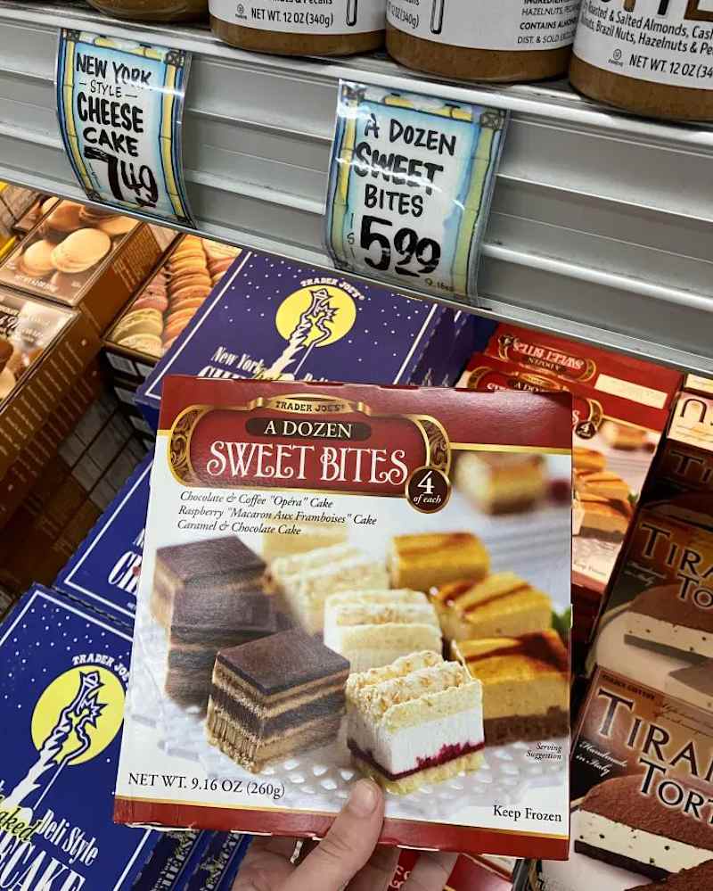 A Dozen Sweet Bites in freezer at Trader Joe's store