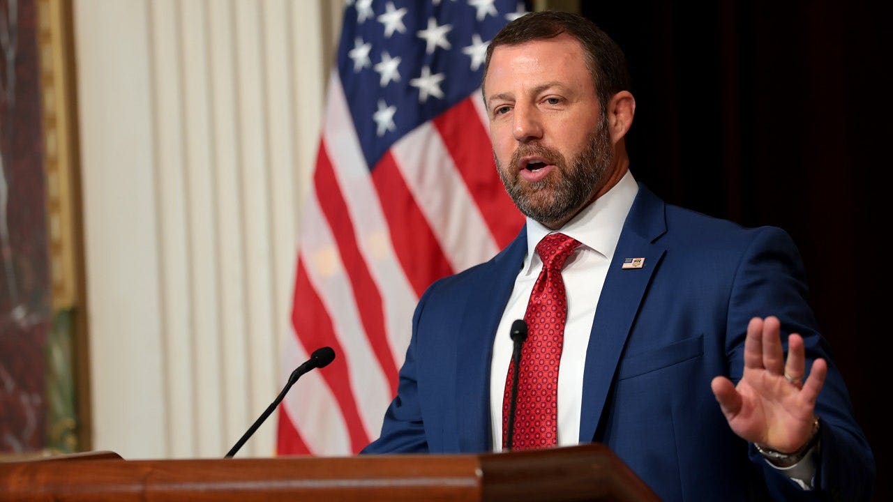 Secretary of Homeland Security Markwayne Mullin speaks during a news conference to discuss election security ahead of the midterms.