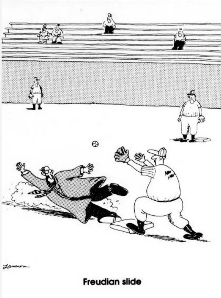 Freud sliding for first base in The Far Side