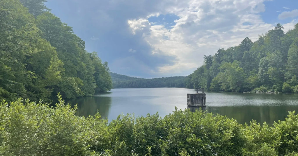 A view from a lakefront hiking trail at Fairy Stone State Park in Virginia.