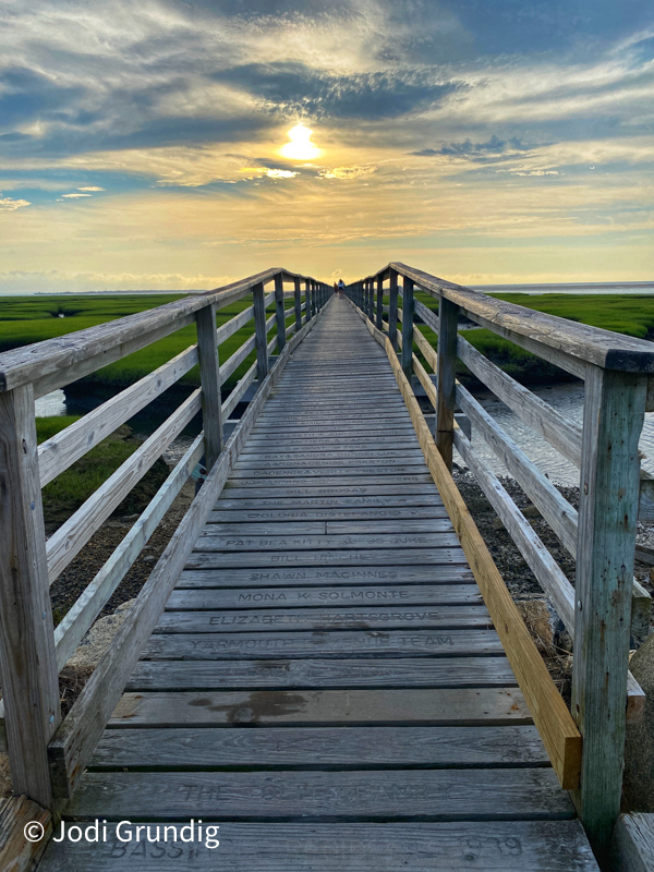 Gray's Beach wooden boardwalk at sunset