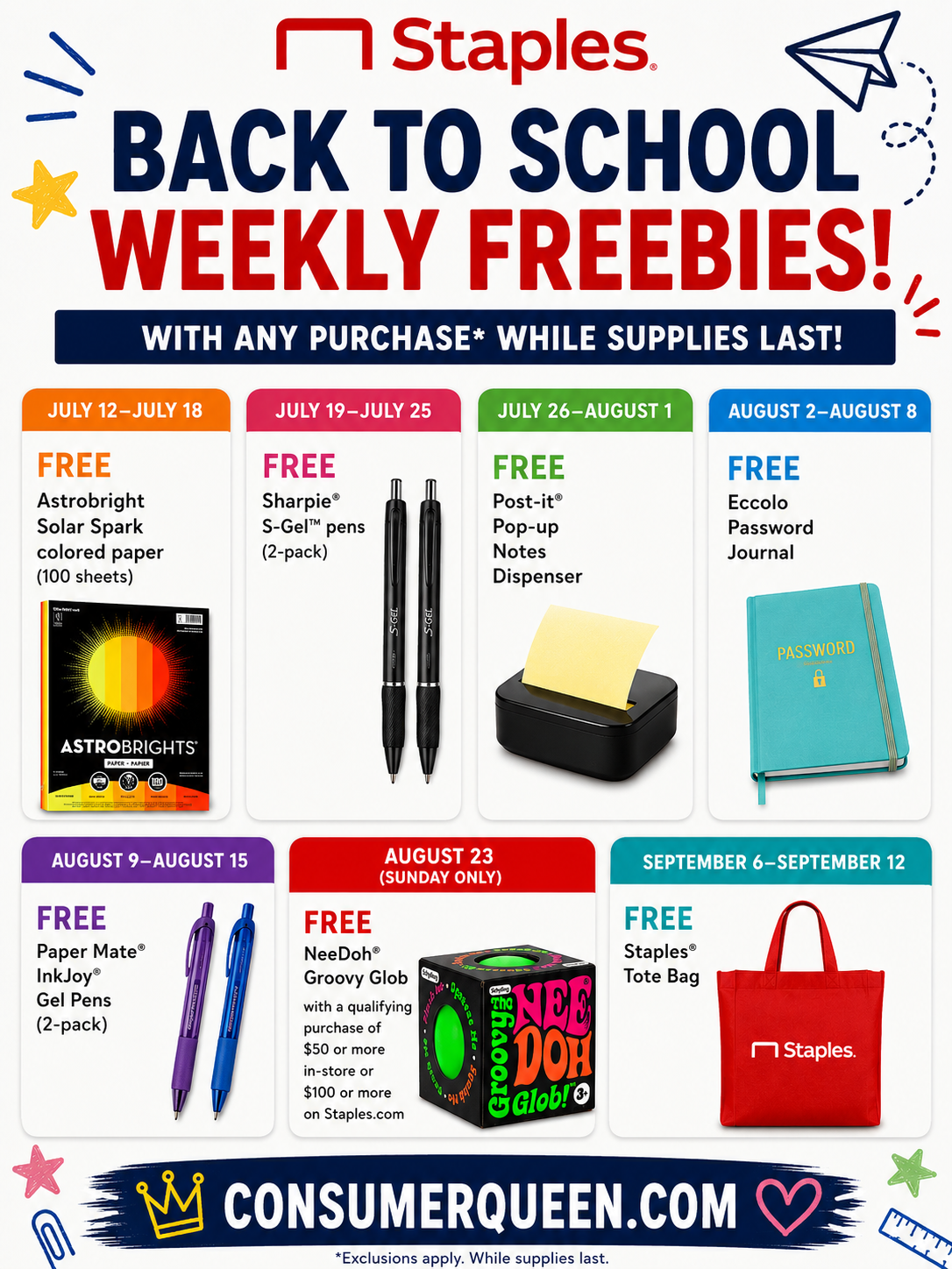 Staples back to school freebies: Score weekly through September 12