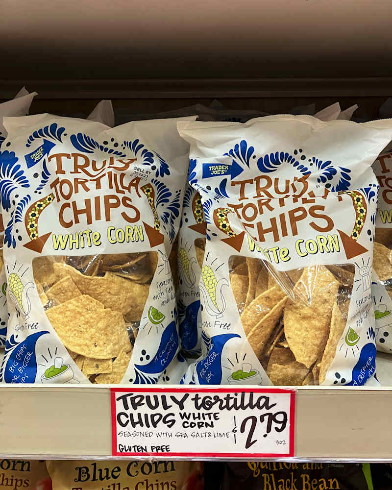 Truly Tortilla Chips on shelf at Trader Joe's store