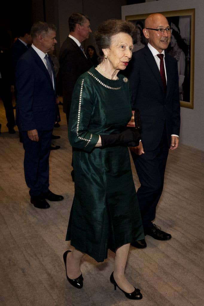 The Princess Royal in a green midi dress with cu-out stitching