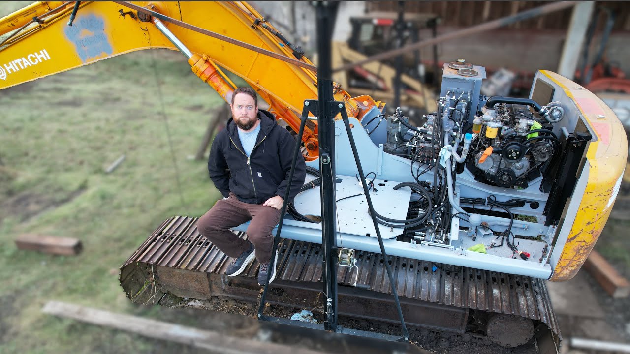 Repairing bent excavator sheet metal after tree damage