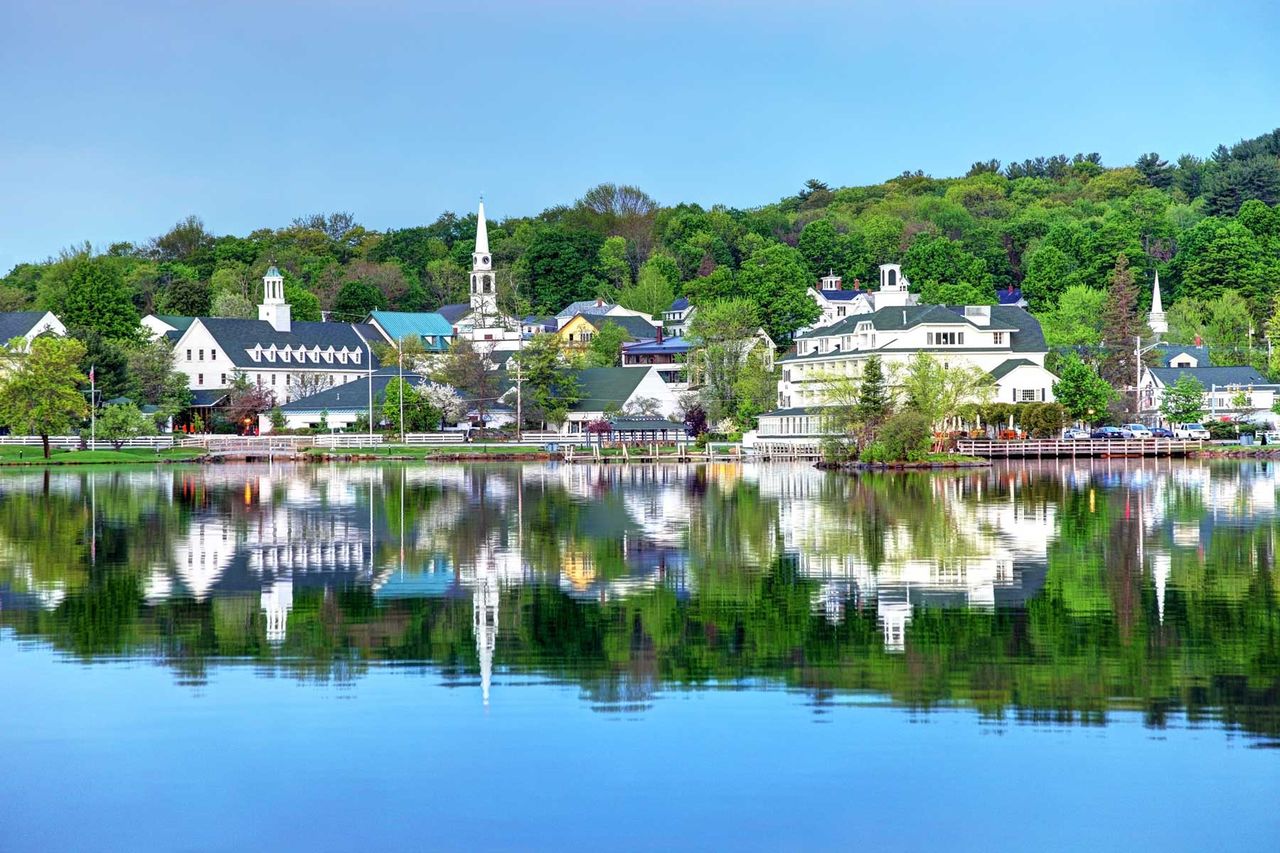 The small village of Meredith along the shores of Lake Winnipesaukee in New Hampshire.