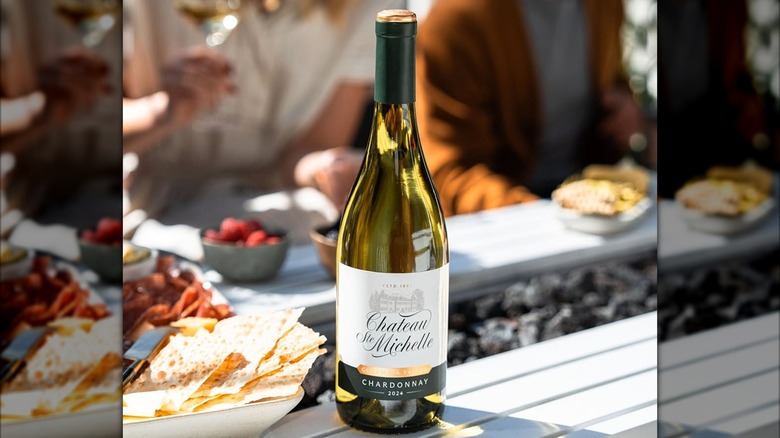 bottle of white wine on table
