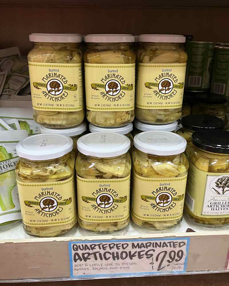 Quartered Marinated Artichoke on shelf at Trader Joe's store