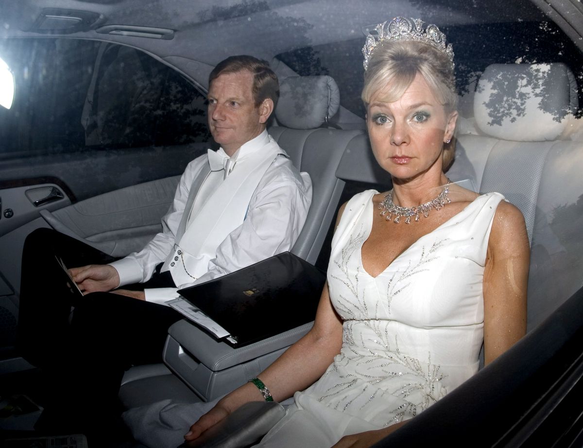 Caroline, Countess of Derby, showcased the historic Derby Tiara while attending a white-tie ball hosted by Elton John in 2009.