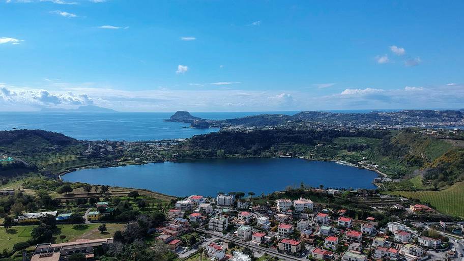 (EDITORS NOTE: Image was created with a drone.) Lake Avernus in Italy
