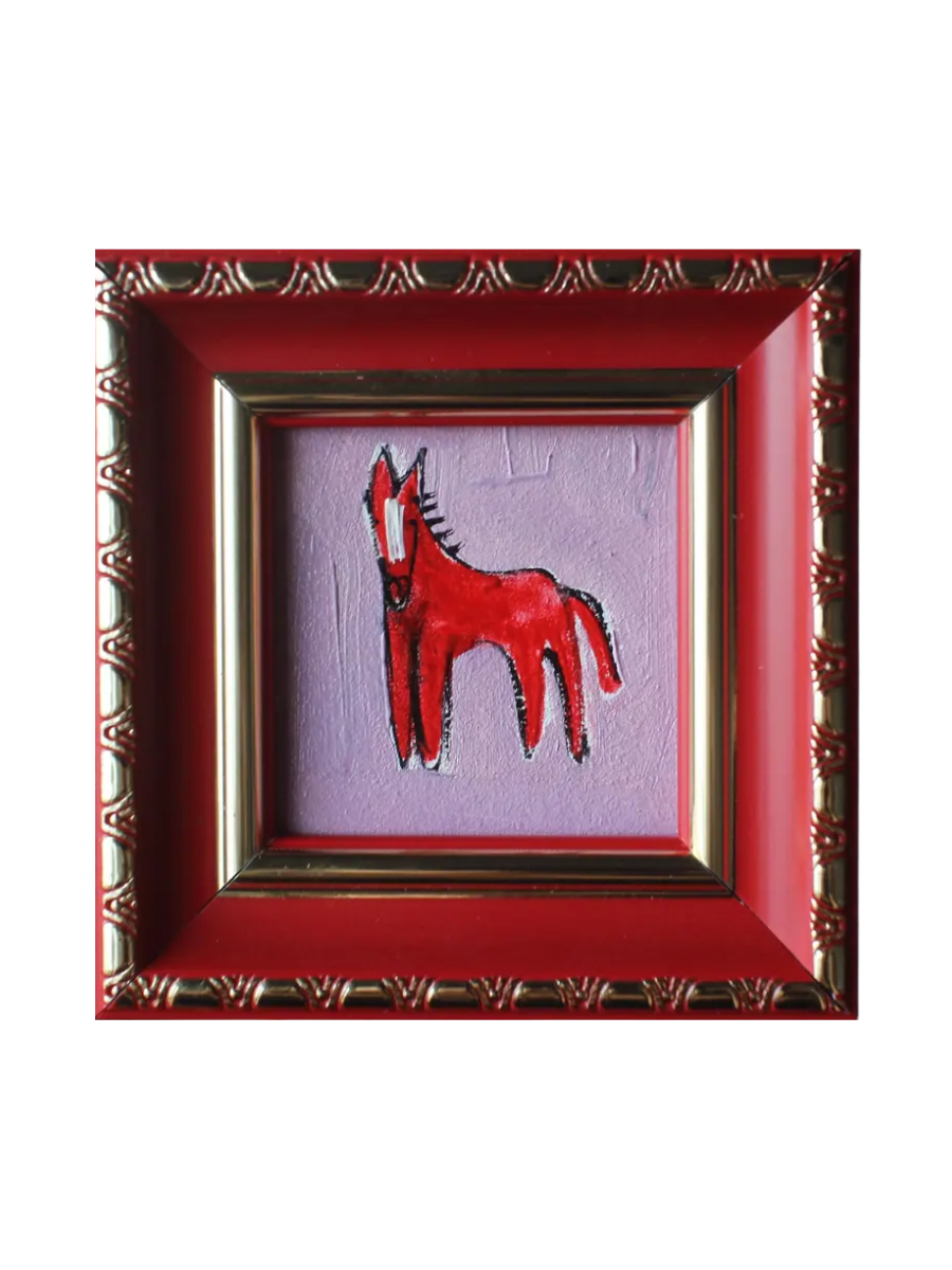 ViktoriaFineGallery, Framed Red Fire Horse Miniature Original Oil Painting