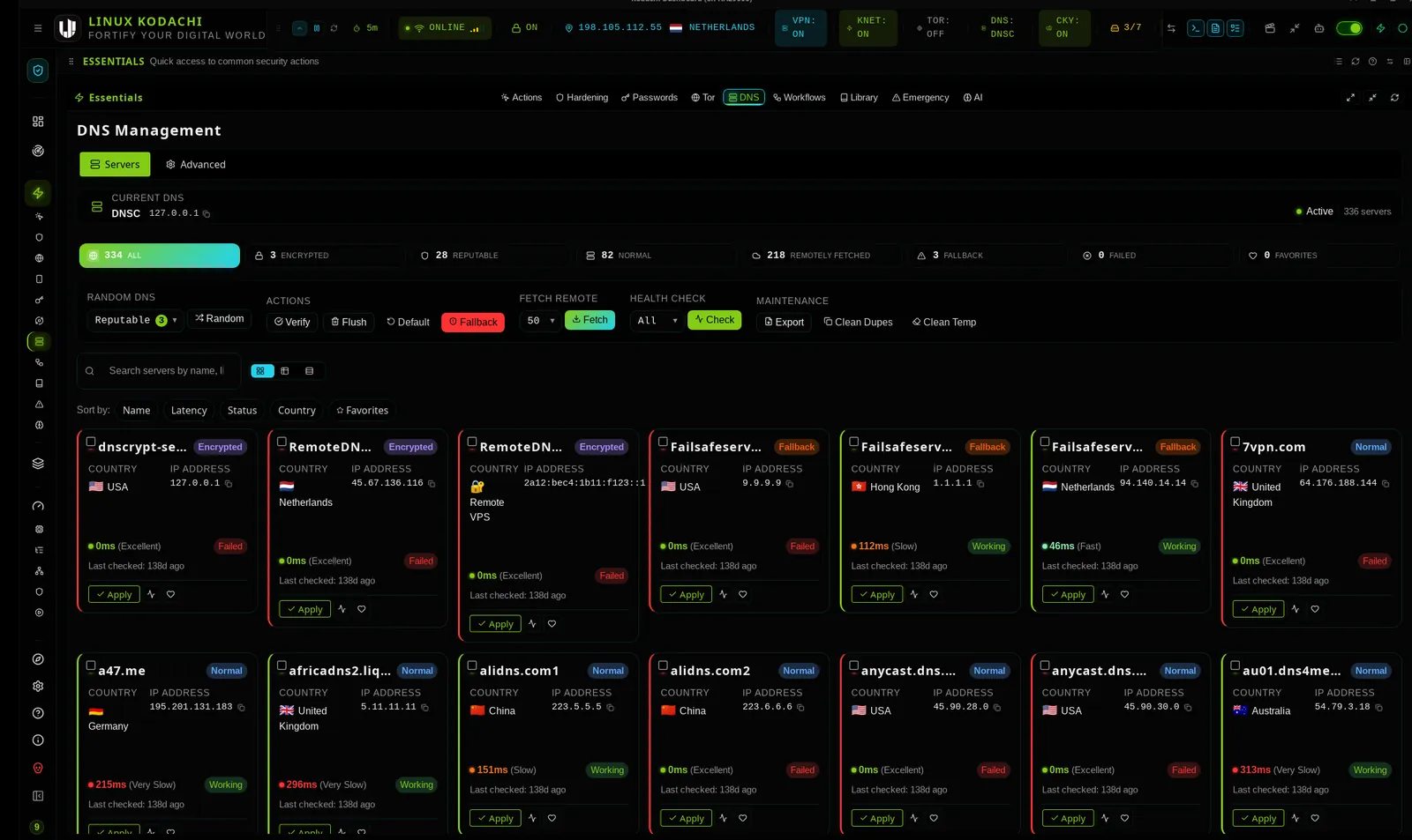 DNS management in Linux Kodachi.