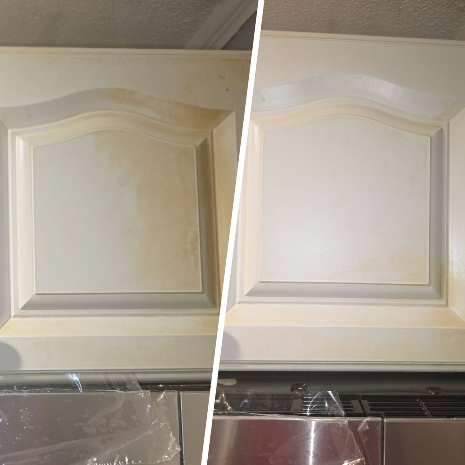 The Zep degreaser got most of the long-term stains out of this cabinet door. (Courtesy Chrissy Callahan)
