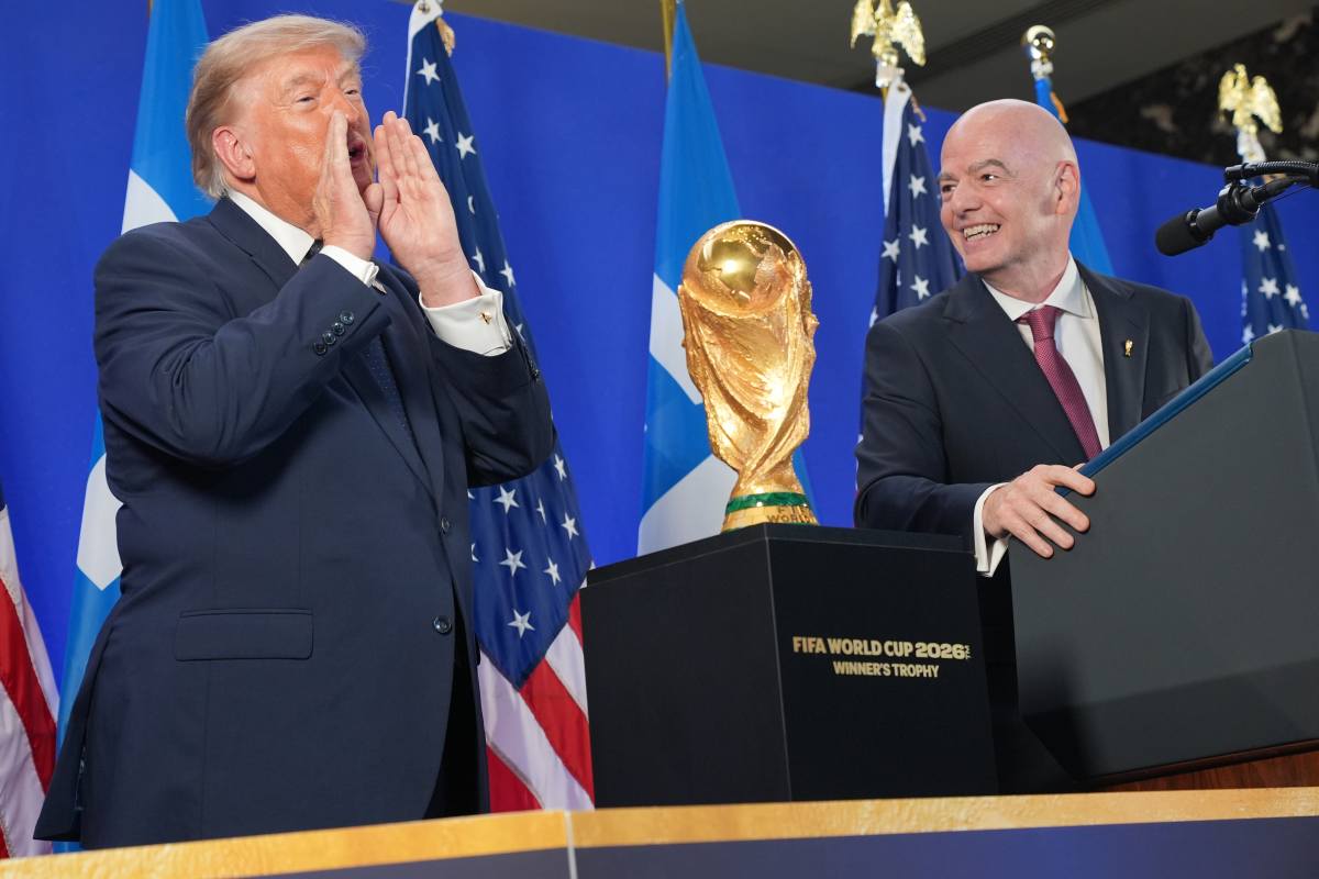 President Donald Trump and FIFA President Gianni Infantino speak at a reception at Trump Tower in New York, Friday, July 17, 2026. (AP Photo/Jacquelyn Martin)