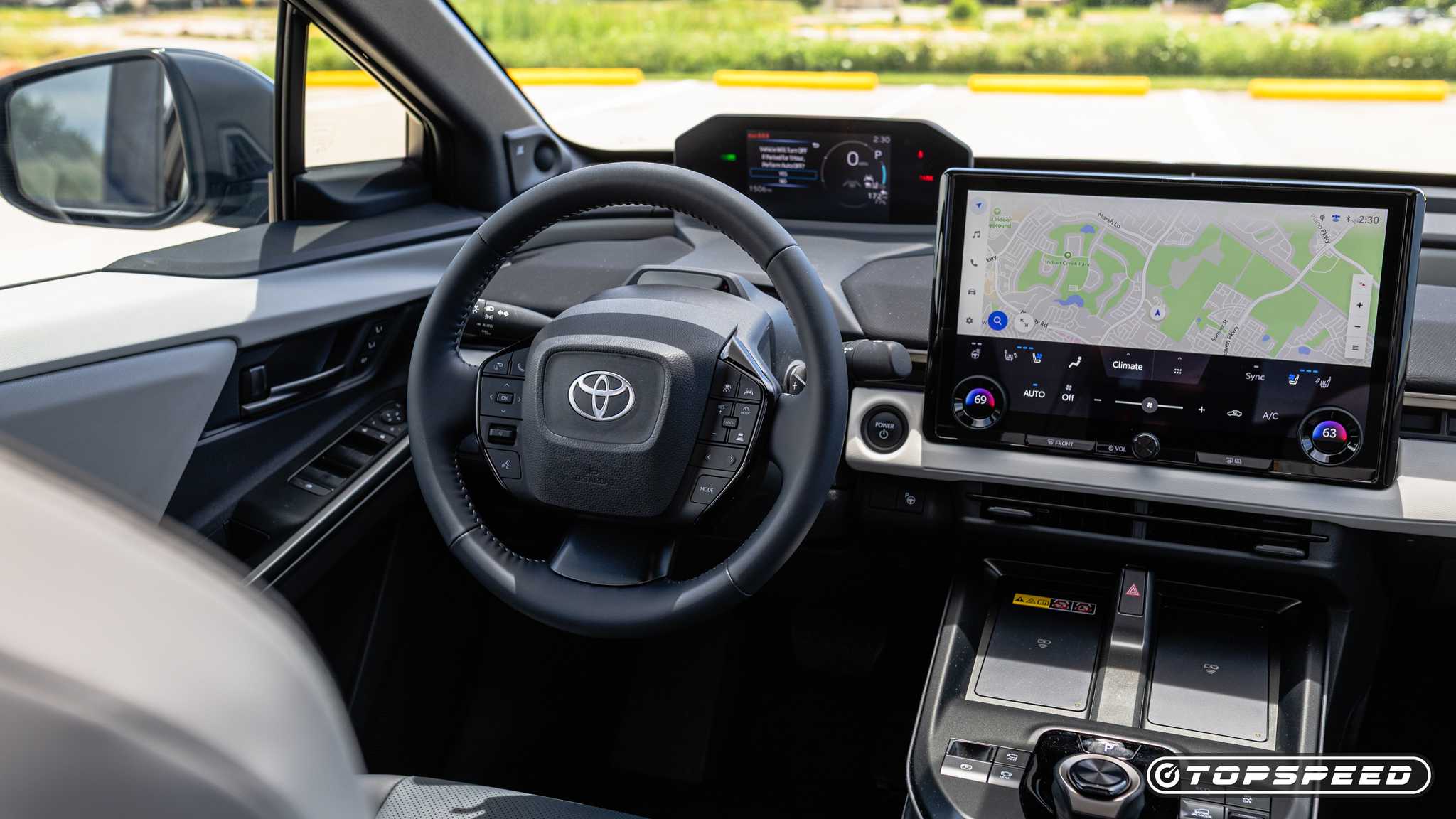 An interior shot of the 2026 Toyota bZ's displays