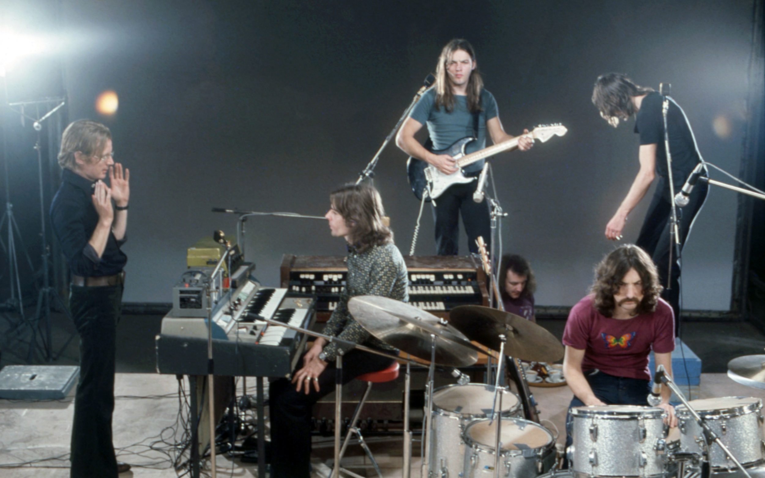 Pink Floyd perform in their concert film Live at Pompeii in Paris, 1971