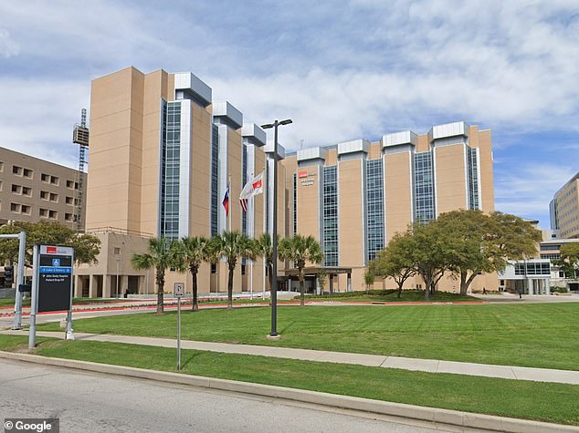 The infant was still alive when she was discovered and was urgently rushed to the emergency center at UTMB Health's John Sealy Hospital (pictured) but later died
