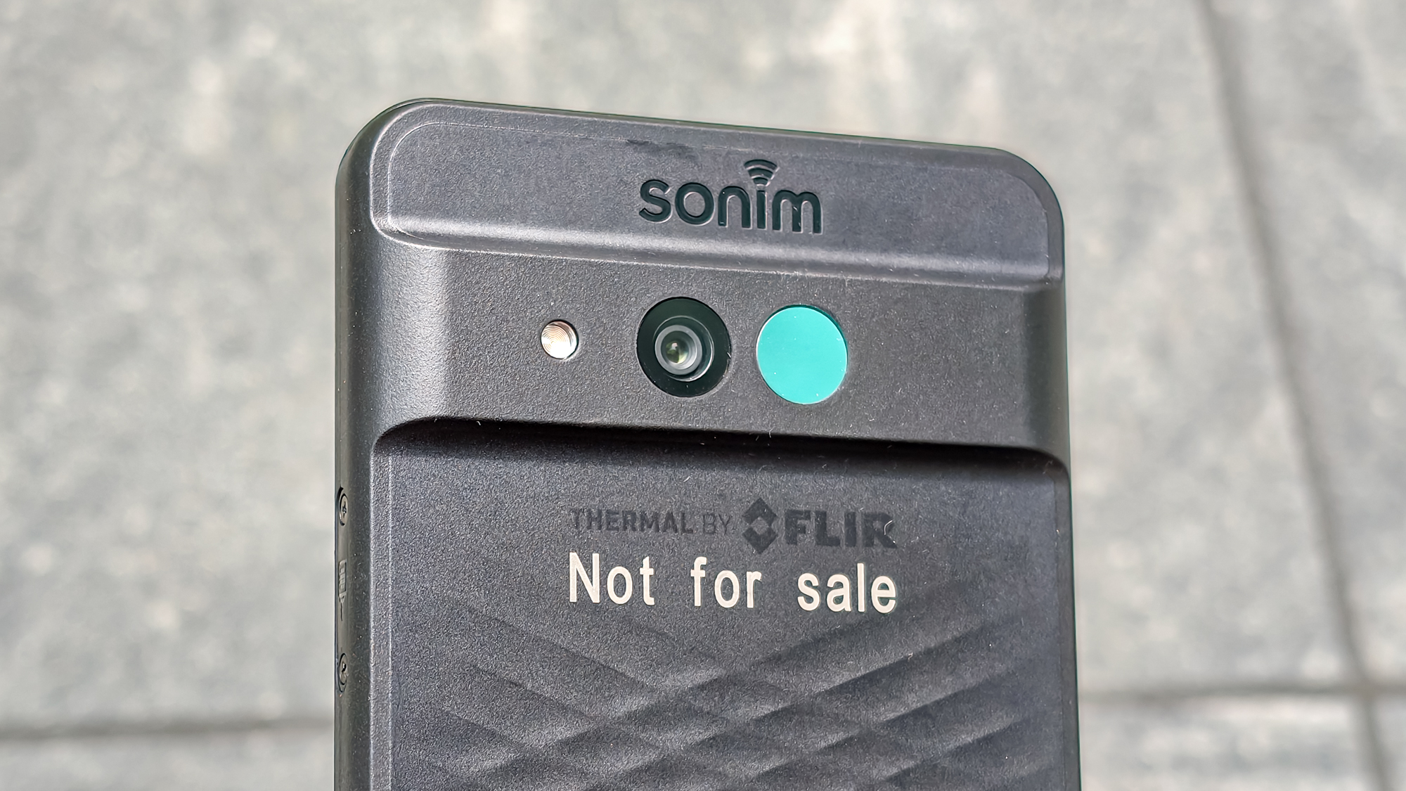 Sonim XP Pro Thermal closeup of camera and FLIR sensor.