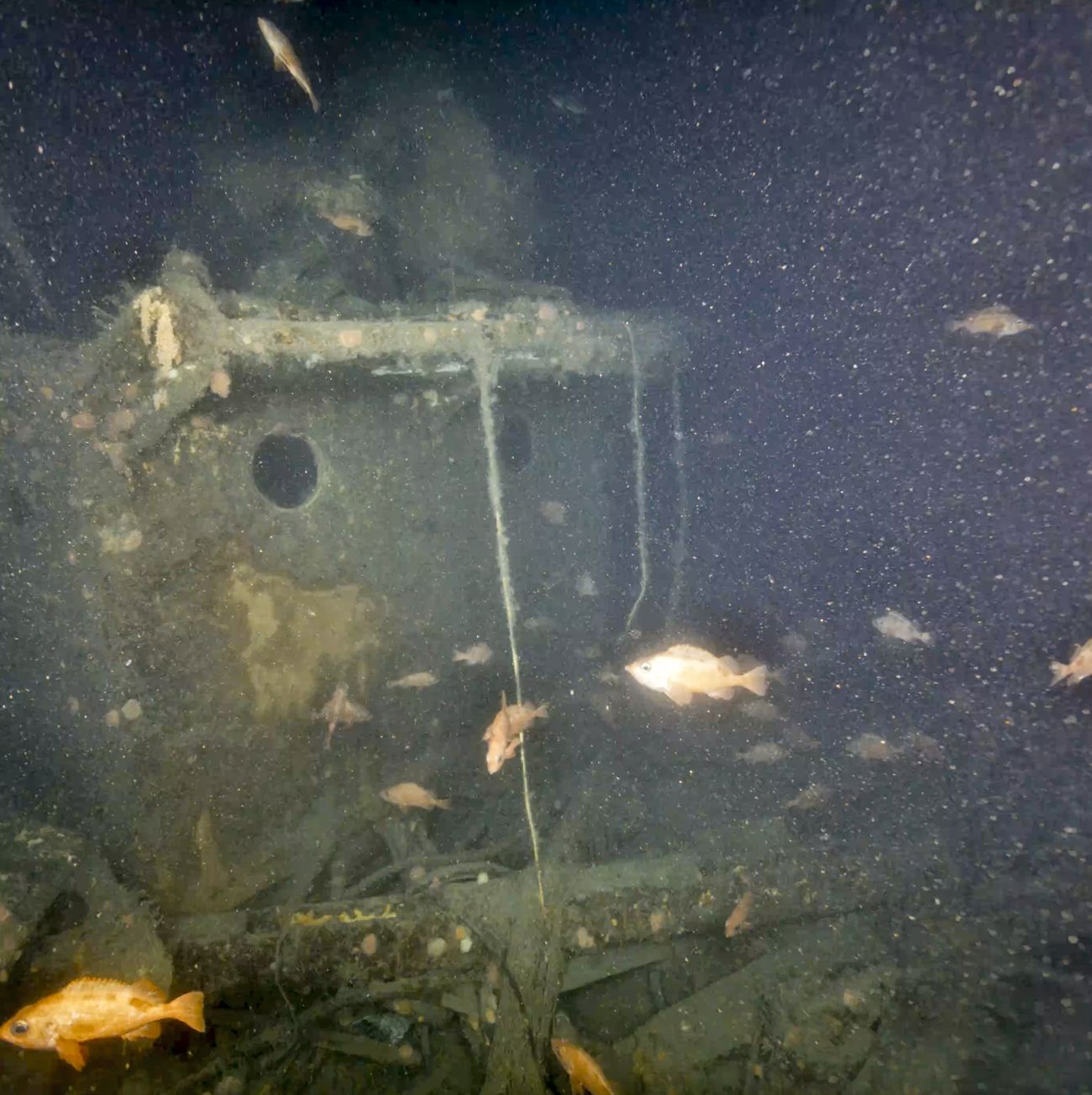 close-up of the underwater ship, showing some of its portholes
