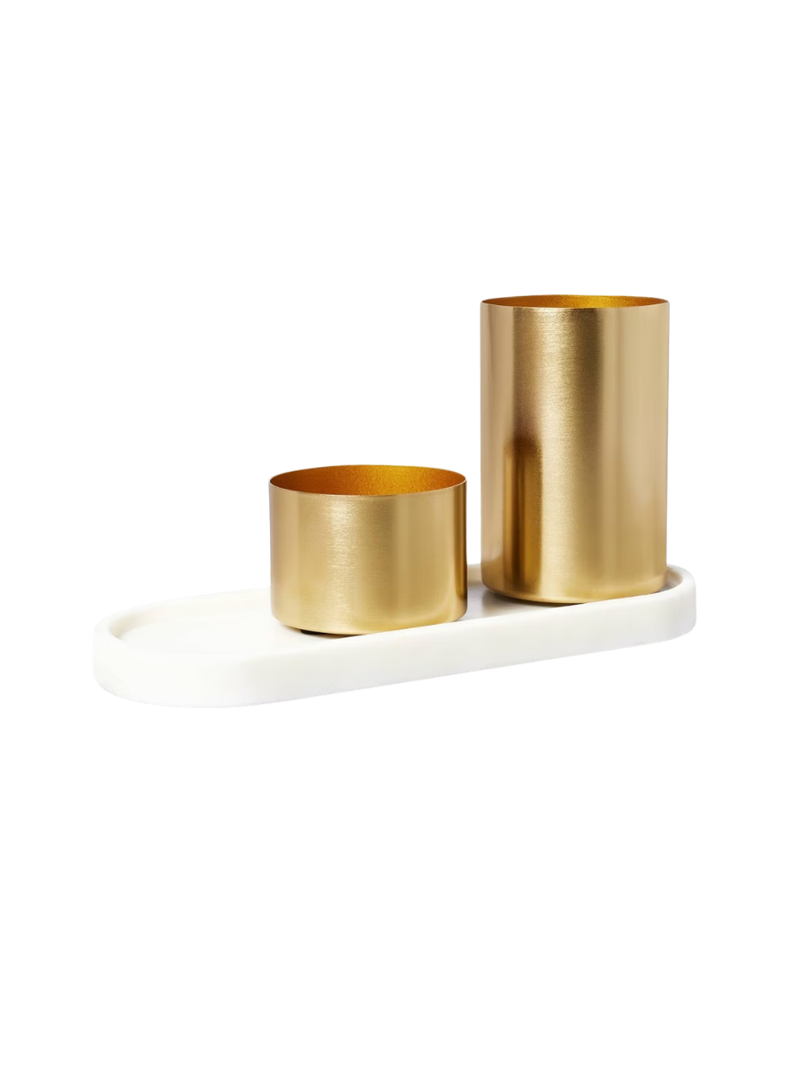 Modular Desk Org Marble Tray and Metal Cups Set - Threshold™: Desk Organizer, Office Supplies, Pen & Pencil Holder