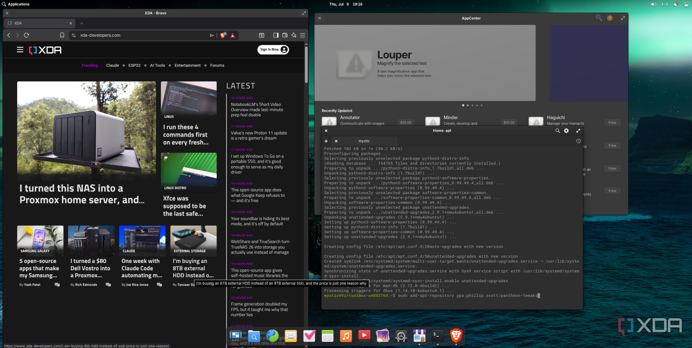 shows terminal to install minimize button in Elementary OS