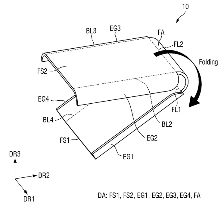 Samsung's patent expects the phone to be carried folded this way, screen exposed. | Image by USPTO