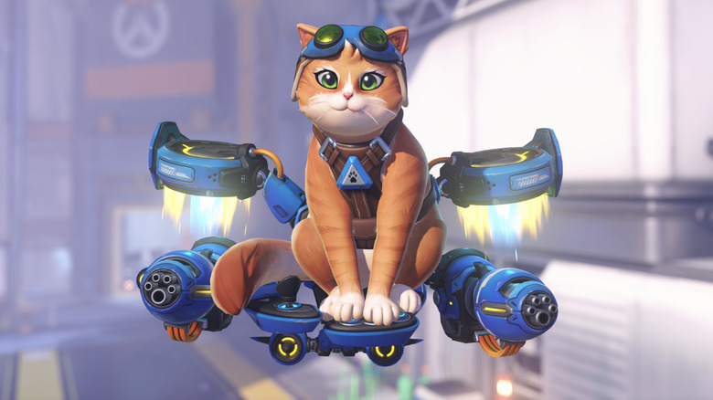 Jetpack Cat smiles while sitting on a drone in "Overwatch" (2023)