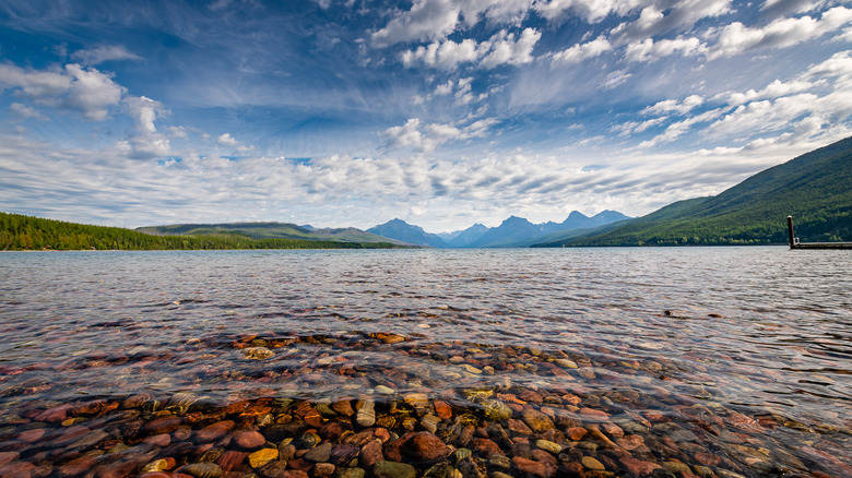 Lake McDonald with mountains in the backdrop from Apgar Campground