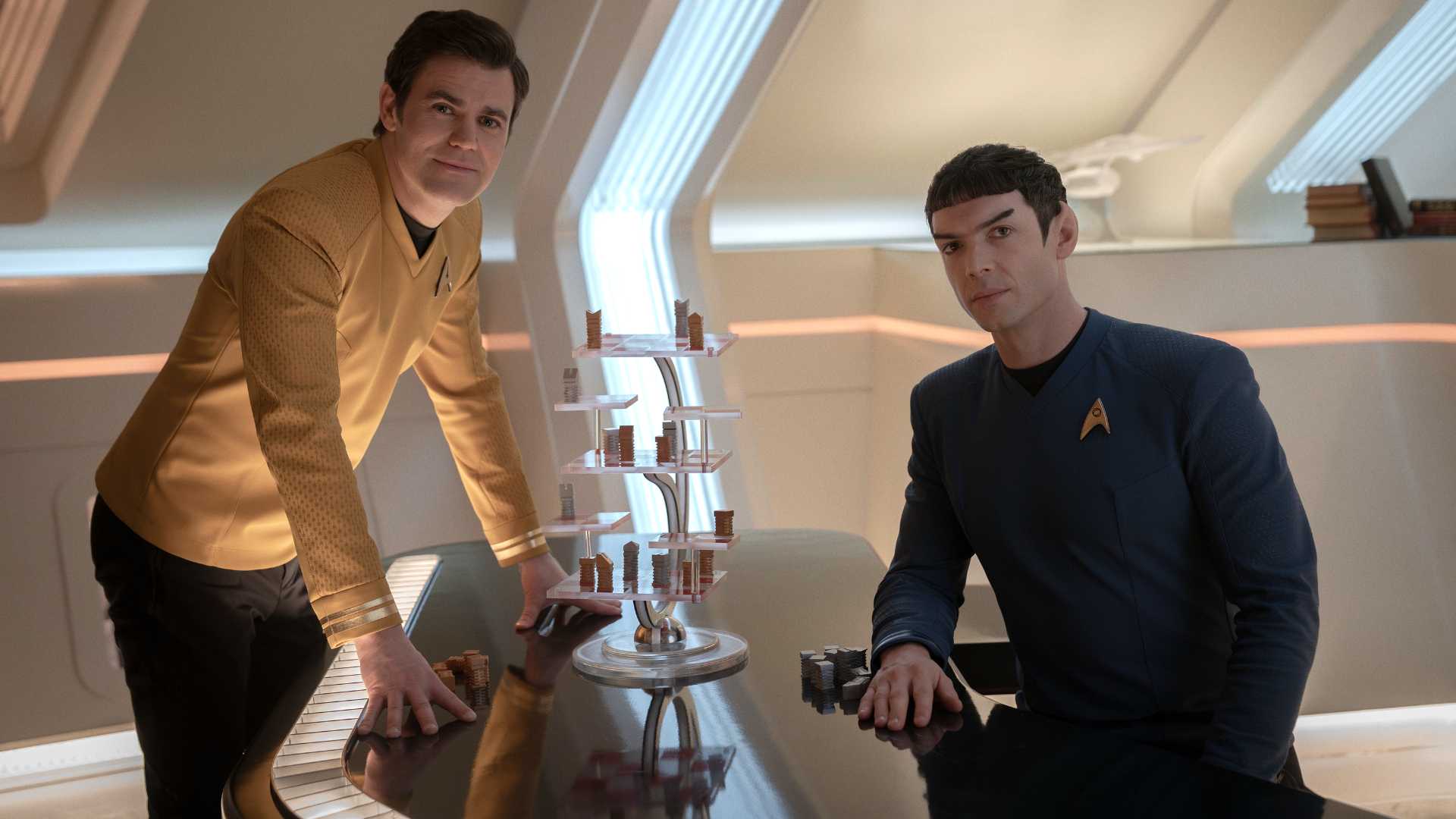 Kirk and Spock in Strange New Worlds with 3D Chess
