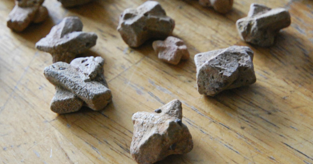 Several fairy stones, a unique rock formation, found at Fairy Stone State Park in Virginia.