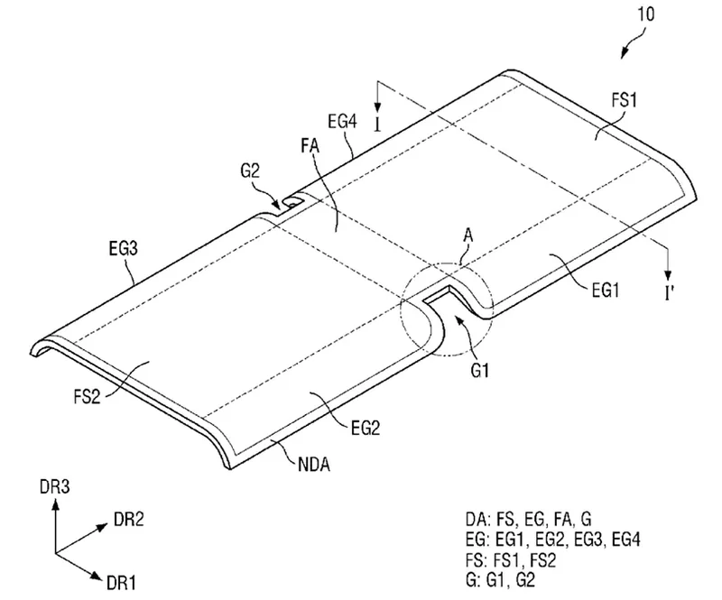 The curved edges near the hinge are designed to keep the display from folding into itself. | Image by USPTO