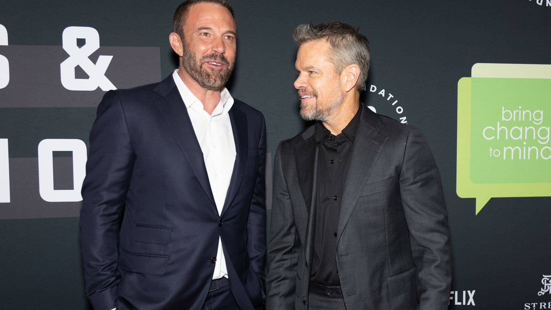Ben Affleck and Matt Damon arrive at Bring Change to Mind Revels And Revelations Celebration at Fort Mason Center for Arts & Culture on April 27, 2026 in San Francisco, California. (Photo by Miikka Skaffari/Getty Images)